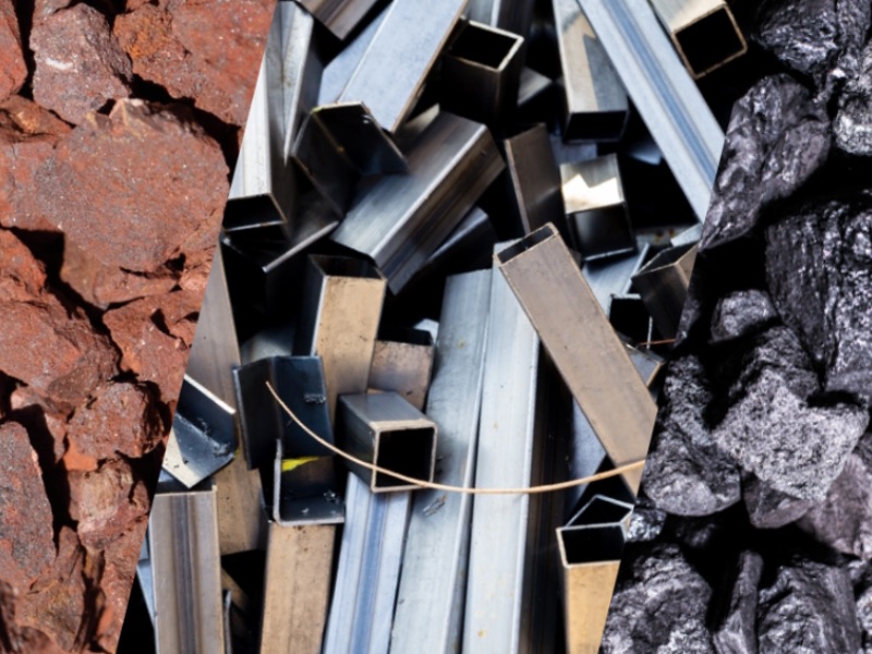 Iron ore, steel profiles and coal representing raw materials trading